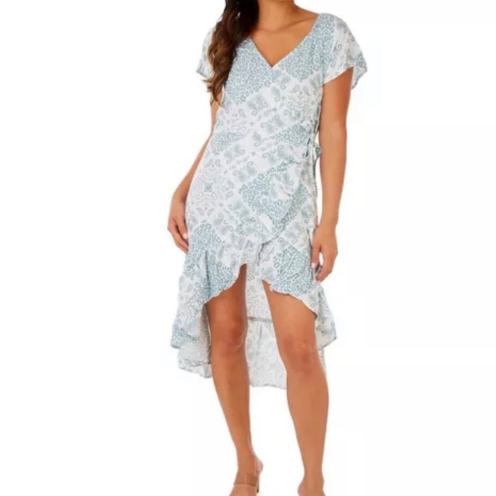Wrangler Retro Hi Low True Wrap Dress Teal Blue White Size Medium